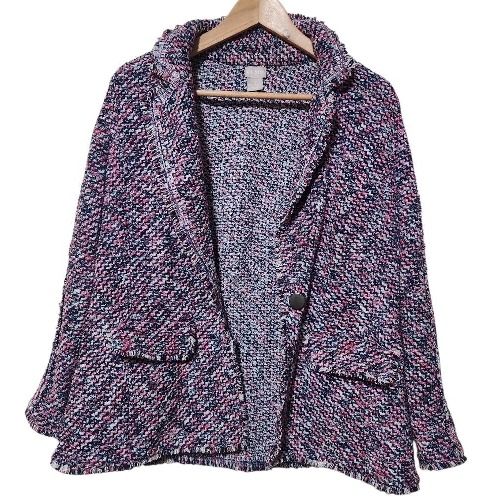 Chico's Notch Collar Tweed Cardigan Jacket Size 1 Petite